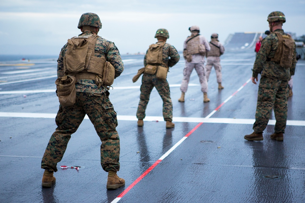 U.S. &amp; Spanish Marines conduct a deck shoot during AMPHIBEX 16.1