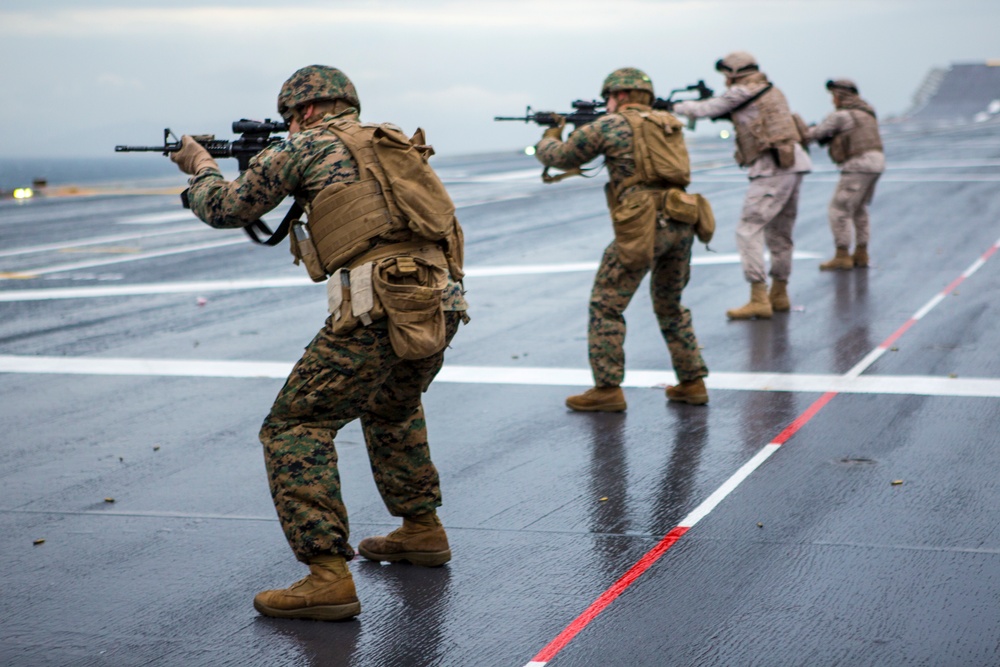 U.S. &amp; Spanish Marines conduct a deck shoot during AMPHIBEX 16.1