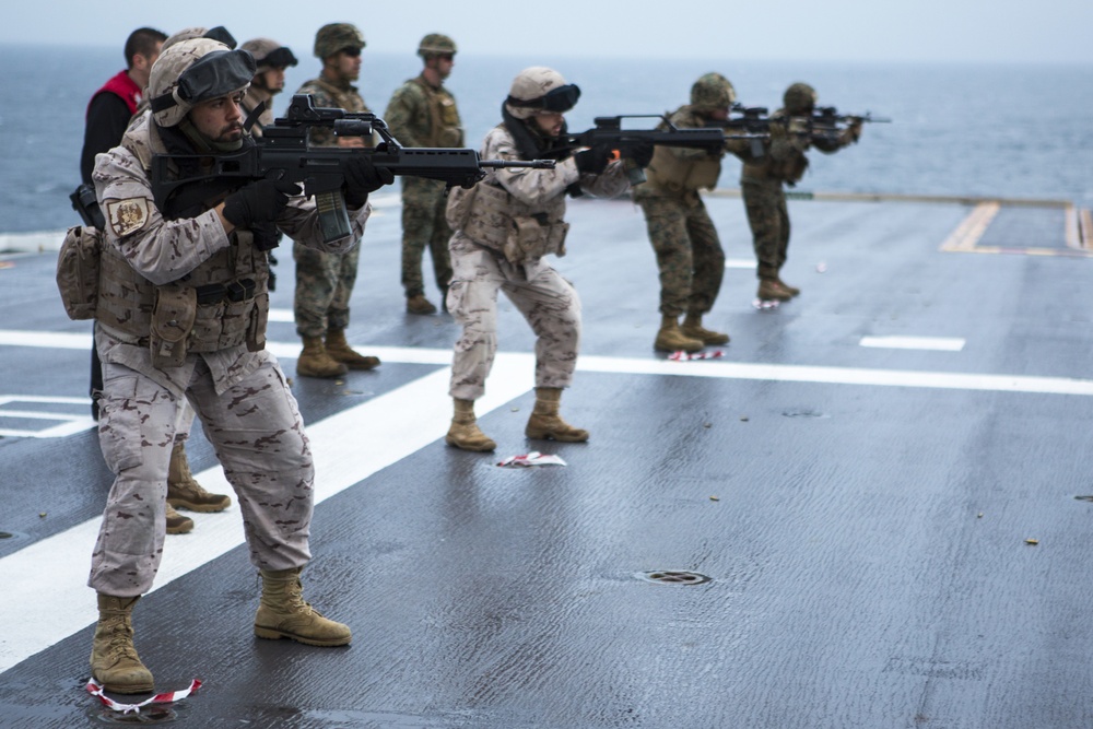 U.S. &amp; Spanish Marines conduct a deck shoot during AMPHIBEX 16.1