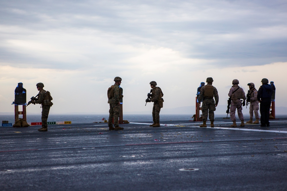 U.S. &amp; Spanish Marines conduct a deck shoot during AMPHIBEX 16.1