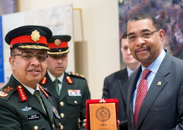 Chief of Staff of the Nepalese Army lays a wreath at the Tomb of the Unknown Soldier in Arlington National Cemetery
