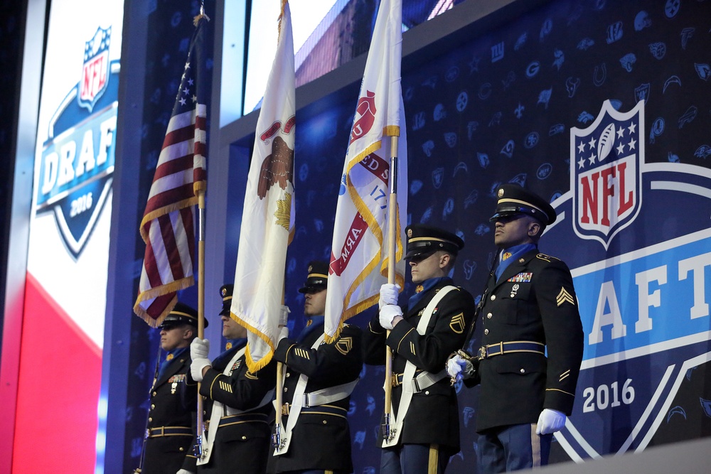 Army Reserve color guard team presents the national colors at NFL Draft