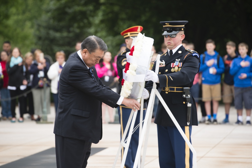 Speaker House of Representatives of Japan lays a wreath at the Tomb of the Unknown Soldier in Arlington National Cemetery