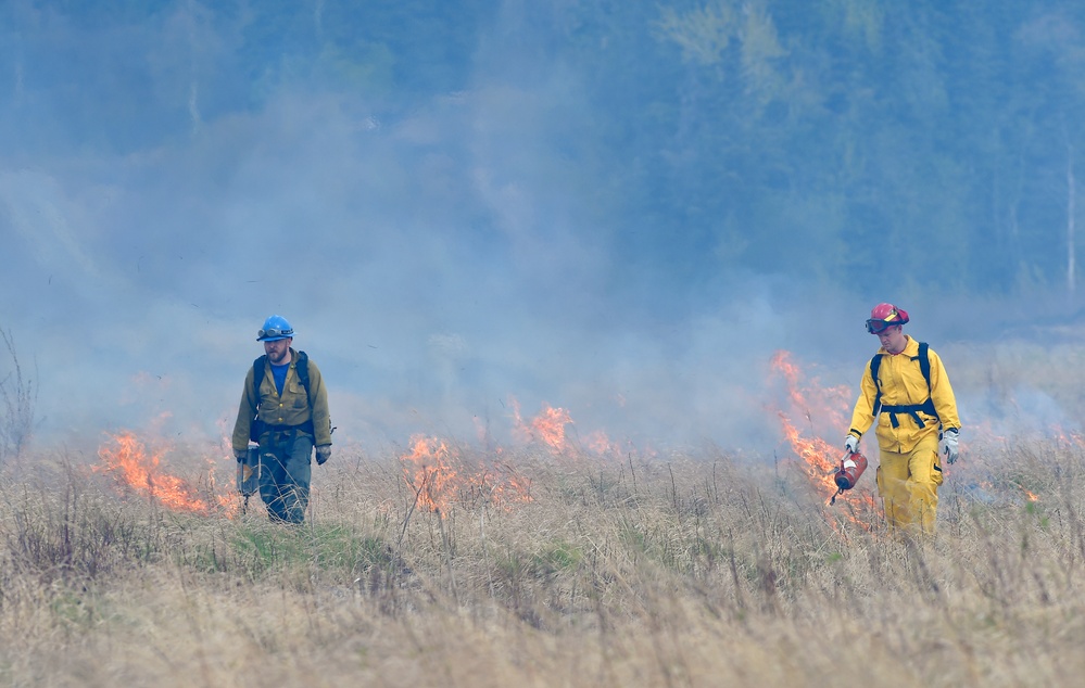 Firefighting personnel conduct controlled burns on JBER