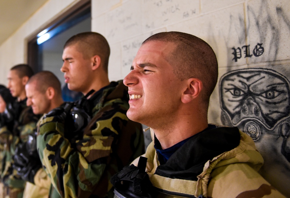 Basic Military Training trainees practice CBRNE