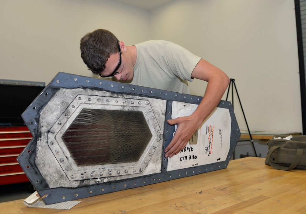 LO Airman maintains F-35A panel