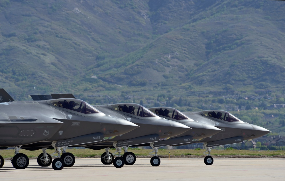 Flying in fours: Hill F-35s form up for combat training