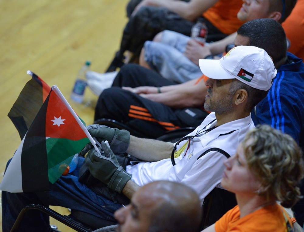 Team Netherlands and Jordan face off in sitting volleyball
