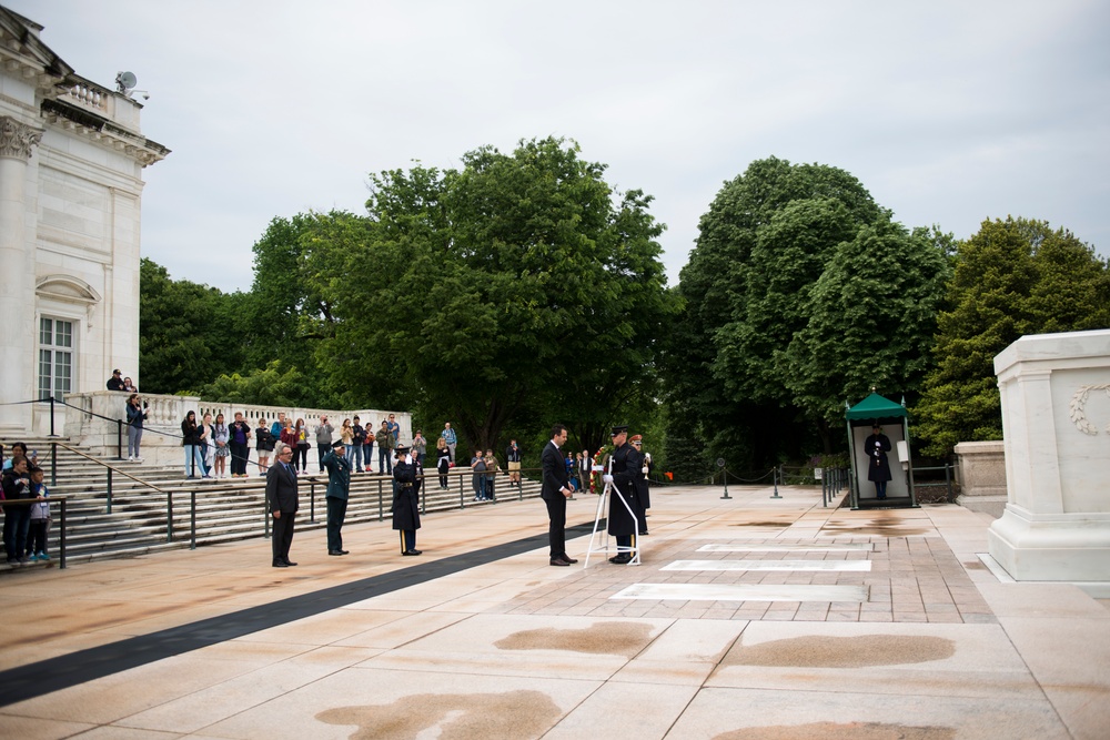Ambassador from the Republic of Macedonia lays a wreath at the Tomb of the Unknown Soldier in Arlington National Cemetery