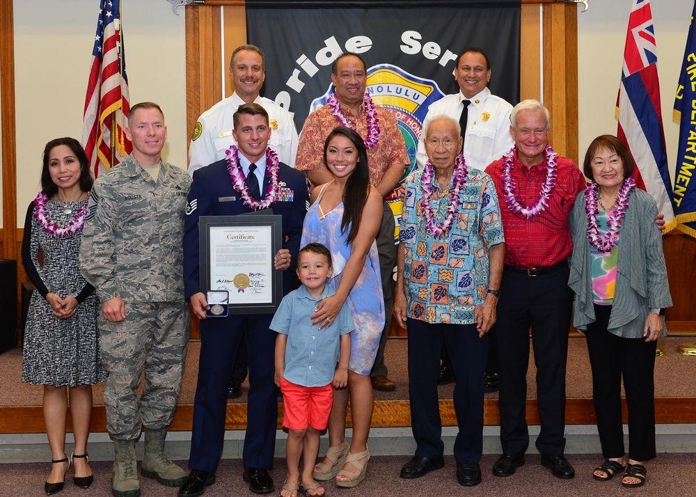 JBPHH Amn awarded The Honolulu Fire Departments Medal of Valor