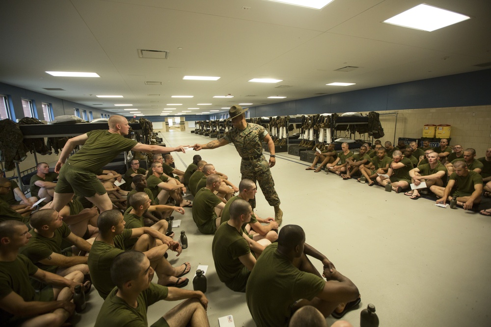 Marine recruits prepare for next training day on Parris Island