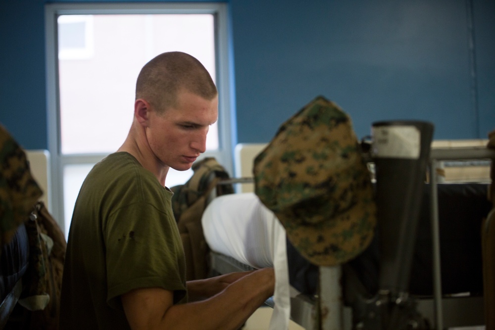 Marine recruits prepare for next training day on Parris Island