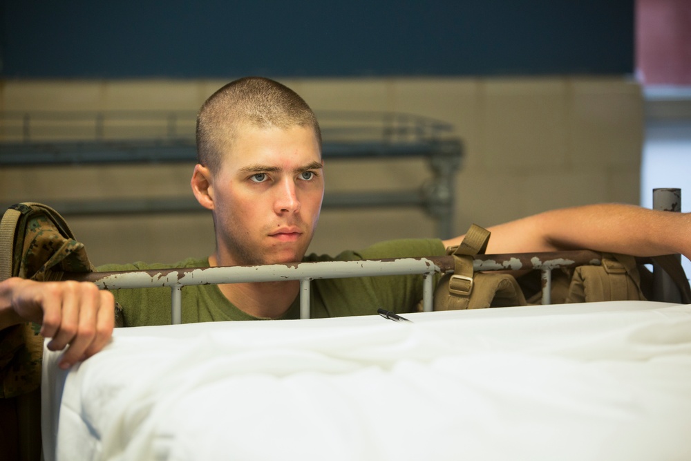 Marine recruits prepare for next training day on Parris Island