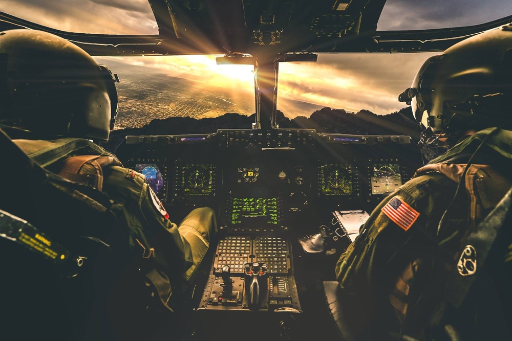 Pilots with VMMT-204 soar into sunset in MV-22 Osprey