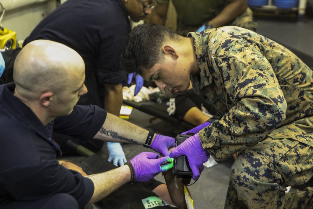 22nd MEU and Wasp Marines and Sailors conduct MASCAL exercise