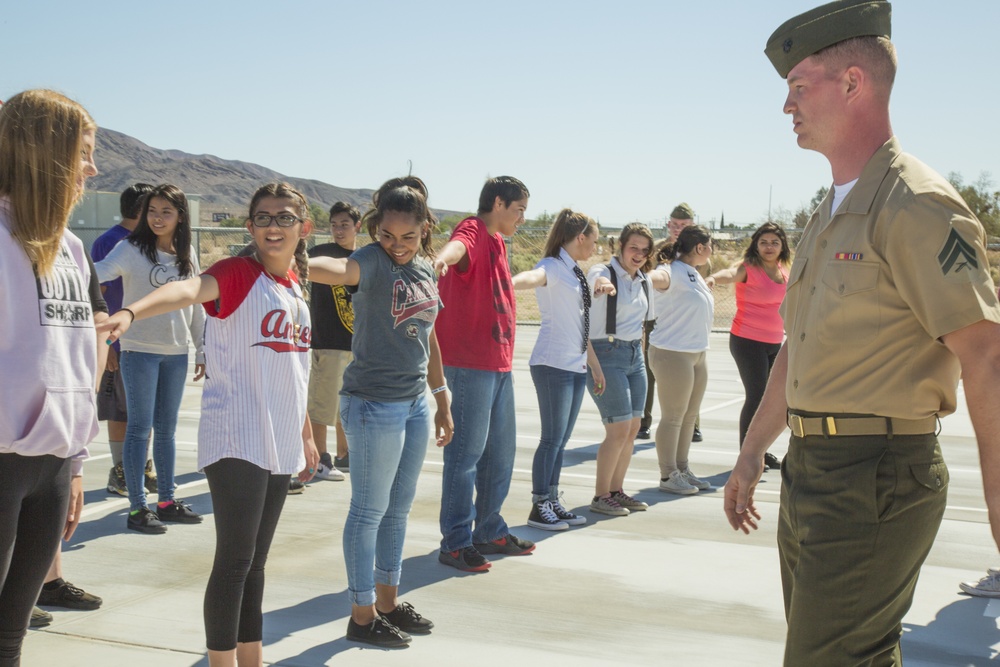 Barstow Marines teach Drill and Ceremonies skills at Yermo School