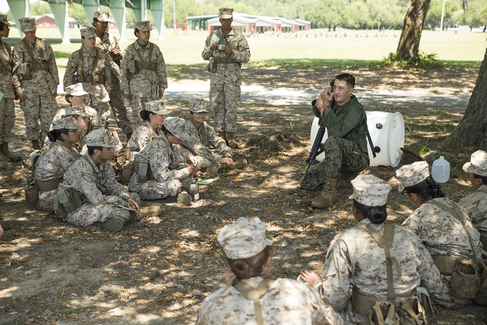 Marine recruits practice marksmanship fundamentals on Parris Island