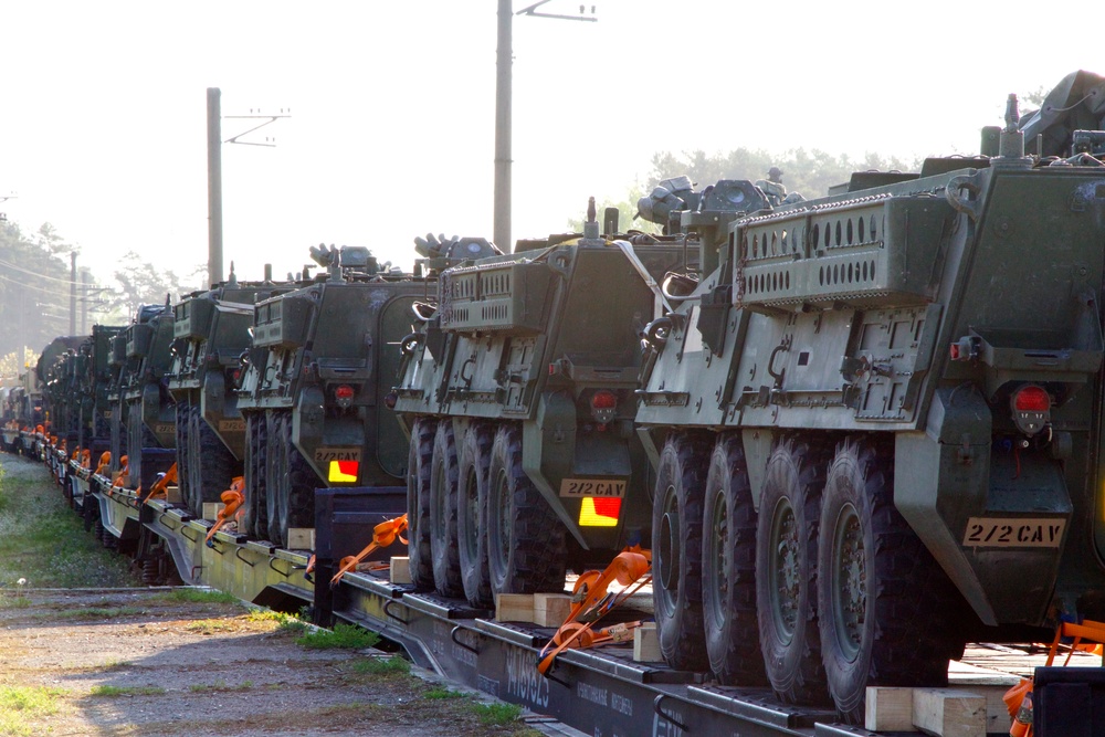 2nd Squadron, 2nd Cavalry Regiment Strykers arrive in Latvia