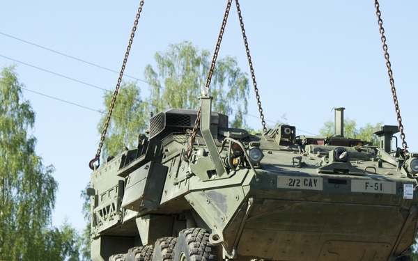 2nd Squadron, 2nd Cavalry Regiment Strykers arrive in Latvia