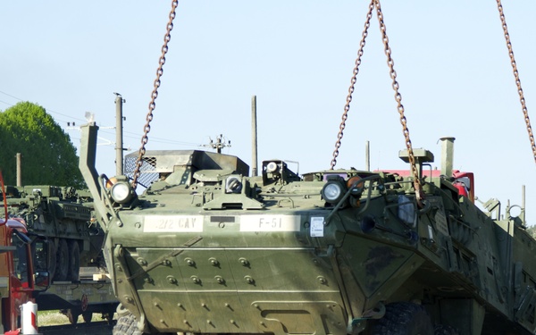 2nd Squadron, 2nd Cavalry Regiment Strykers arrive in Latvia
