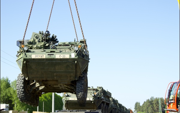 2nd Squadron, 2nd Cavalry Regiment Strykers arrive in Latvia
