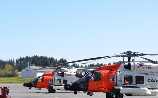 Coast Guard MH-60 Jayhawk Helicopters on the flightline at Air Station Kodiak, Alaska