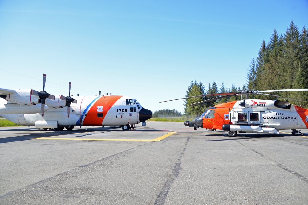 Coast Guard HC-130 Hercules Aircraft and MH-60 Jayhawk Helicopter in Cordova, Alaska