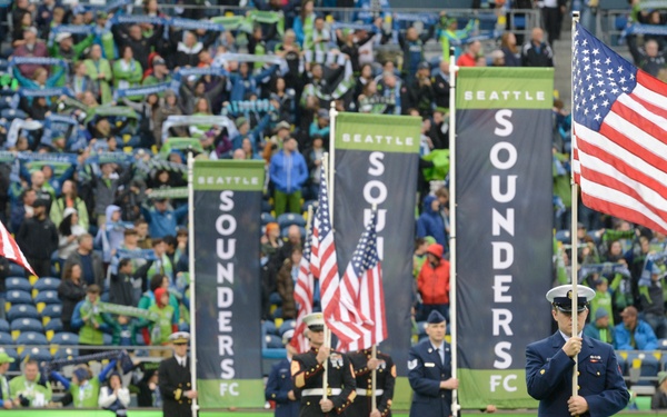 Coast Guard members participate in Sounders Military Appreciation Night game