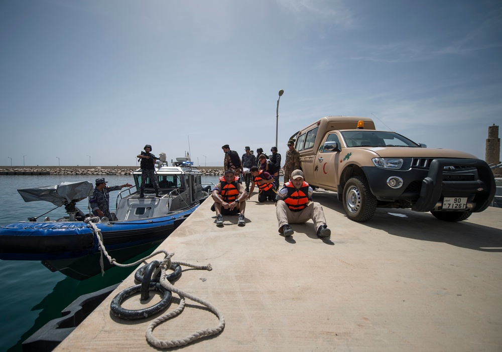 U.S. Navy and Royal Jordanian Navy Conduct Boat Distress Drills.