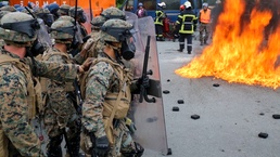 Crisis Response Marines, French Gendarmerie conduct riot control training