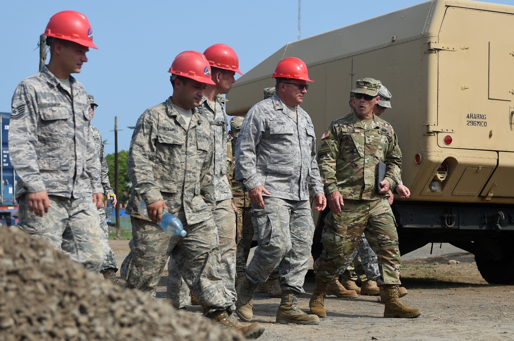 Brig. Gen. Bacon meets with Task Force Red Wolf service members during Exercise BEYOND THE HORIZON 2016 GUATEMALA