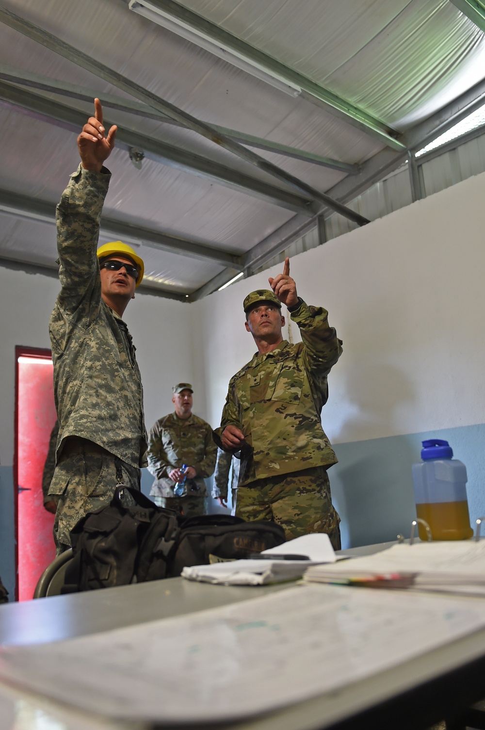 Brig. Gen. Bacon meets with Task Force Red Wolf service members during Exercise BEYOND THE HORIZON 2016 GUATEMALA