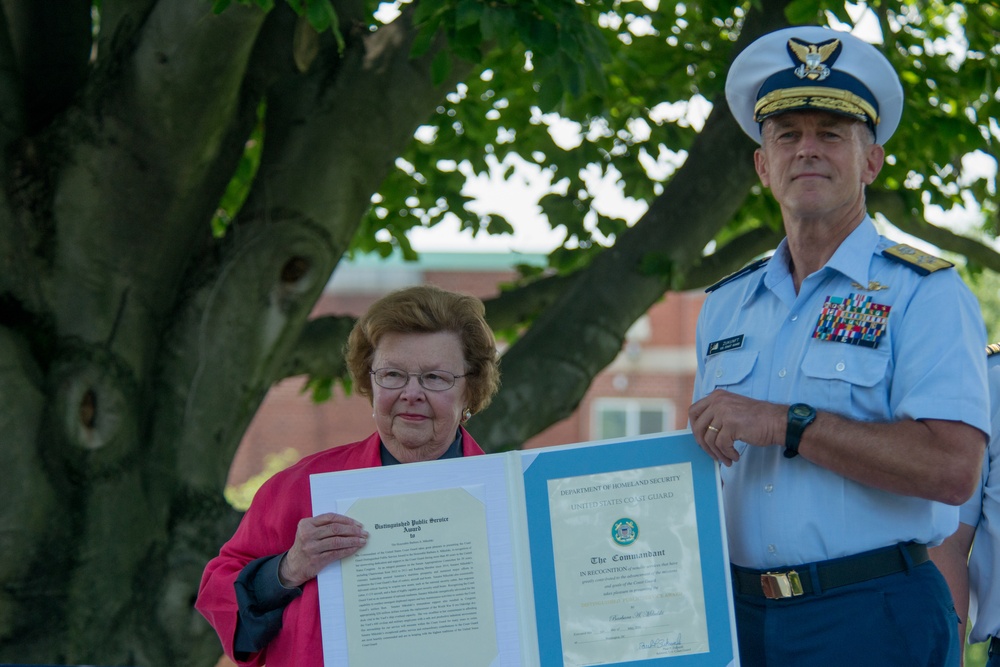 Sen. Barbara Mikulski receives a Coast Guard Distinguished Public Service Award