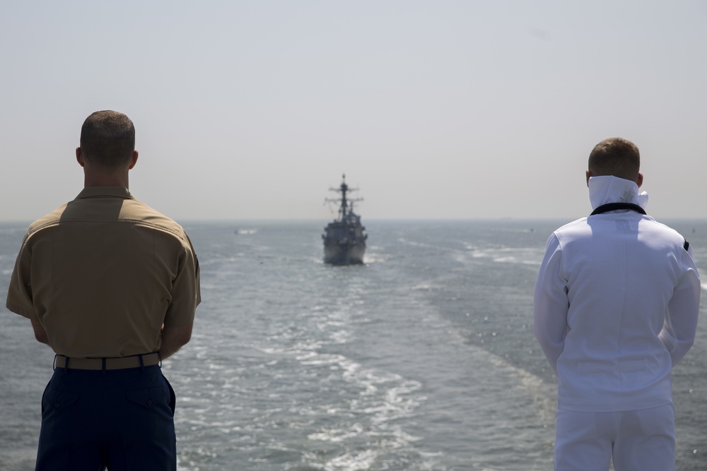 U.S. Marines and sailors man the rails for Fleet Week 2016