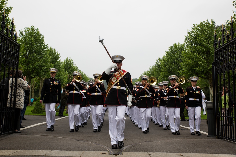 2nd Marine Division Band march during Memorial Day ceremony at Belleau, France
