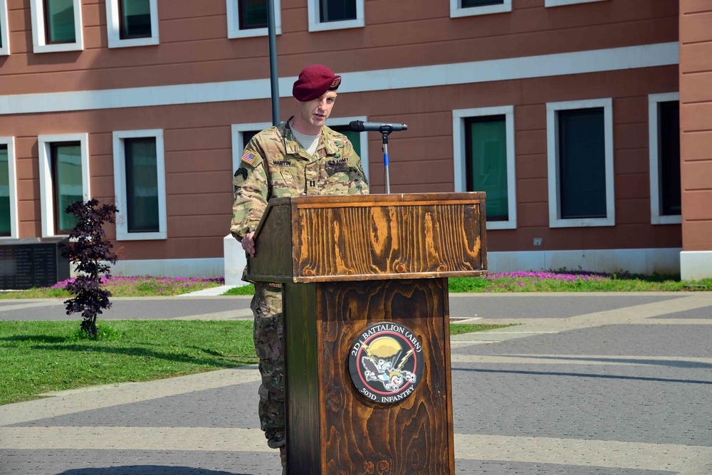 Change of Command Ceremony Company B, 2nd Battalion, 503rd Infantry Regiment, 173rd Airborne Brigade