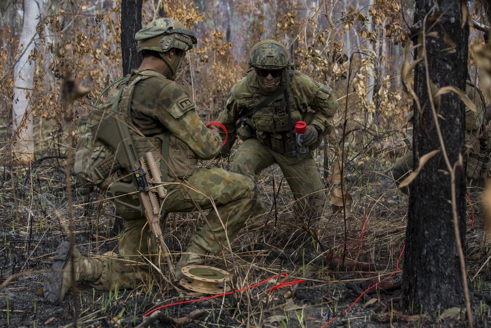 Members of the Australian Army perform synchronized combat arms training