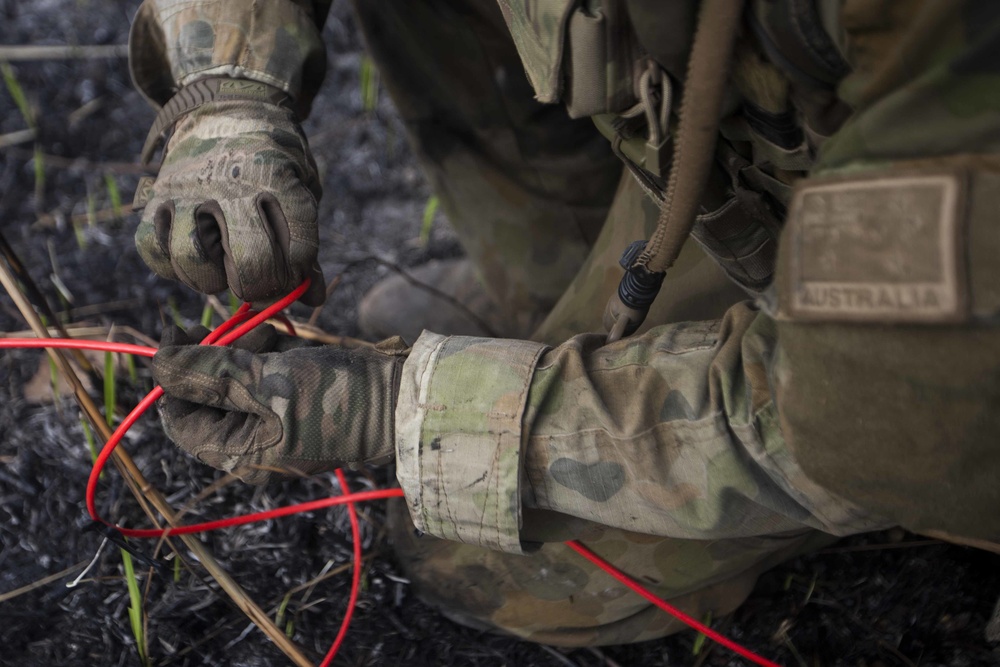 Members of the Australian Army perform synchronized combat arms training