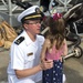 Chief Warrant Officer Jeremiah Johnson, a USS Monterey Sailor from Chesapeake, Va., says goodbye to his daughter before USS Monterey (CG 61) departs Naval Station Norfolk with the USS Dwight D. Eisenhower Carrier Strike Group (CSG).