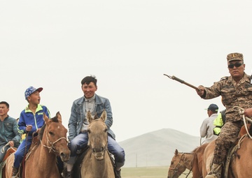 Multionational servicemembers participate in a Naadam Festival during Khaan Quest 2016.