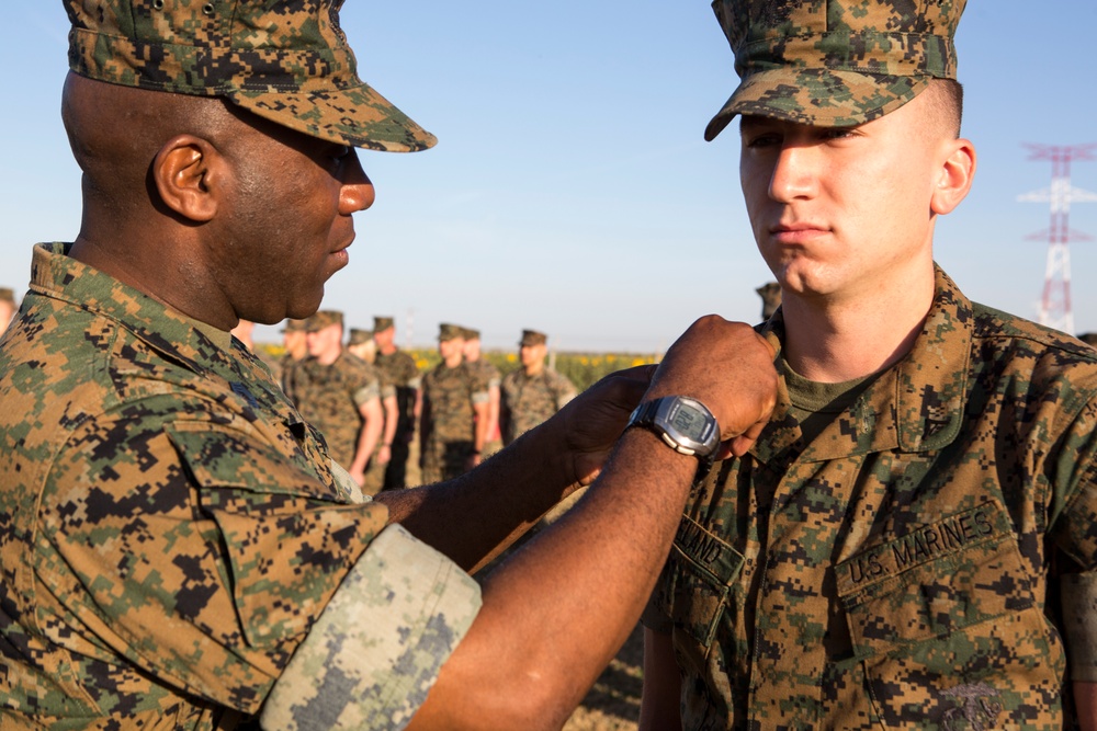 18th Sergeant Major of the Marine Corps meritoriously promotes Cpl. Ireland to the rank of Cpl