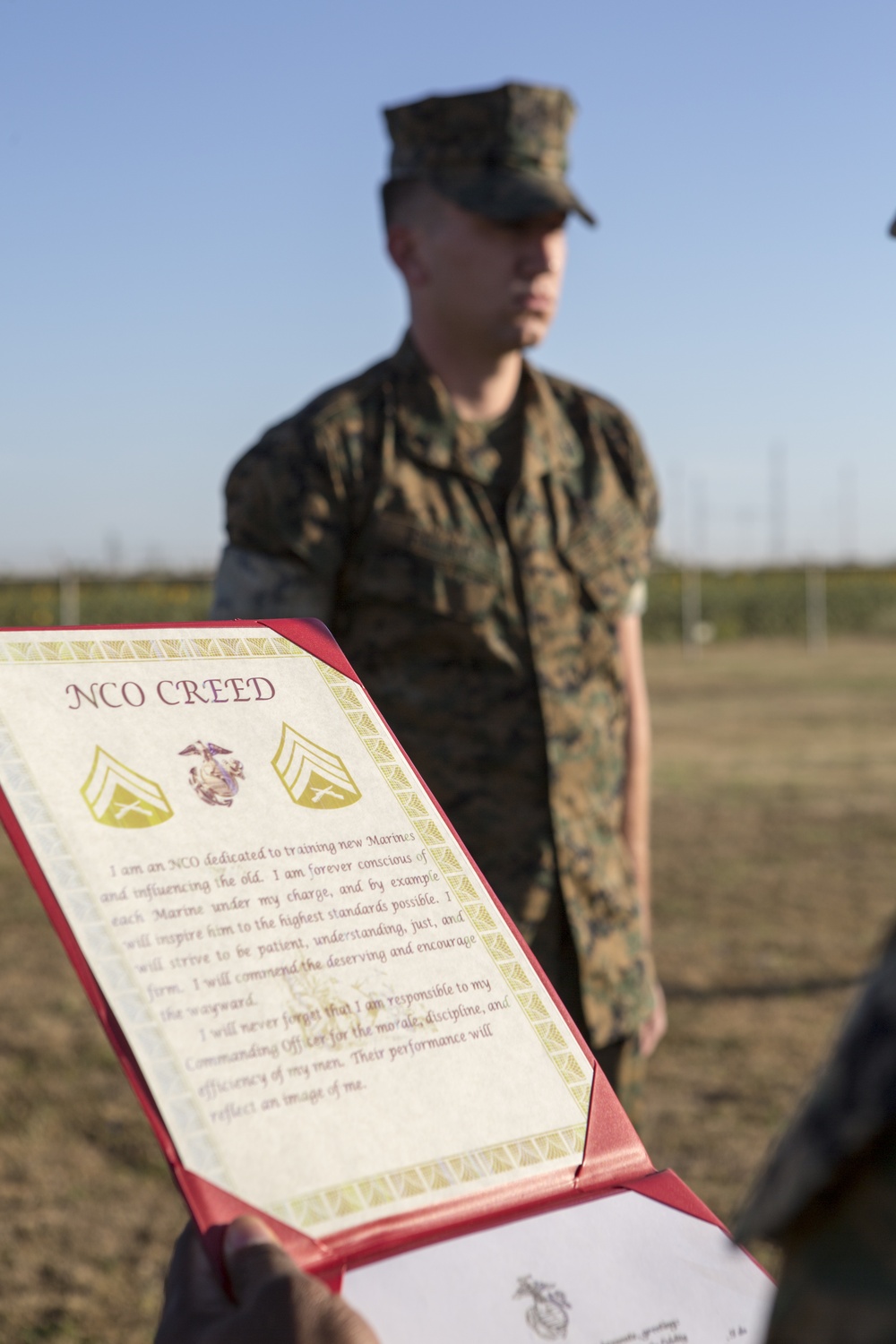 18th Sergeant Major of the Marine Corps meritoriously promotes Cpl. Ireland to the rank of Cpl