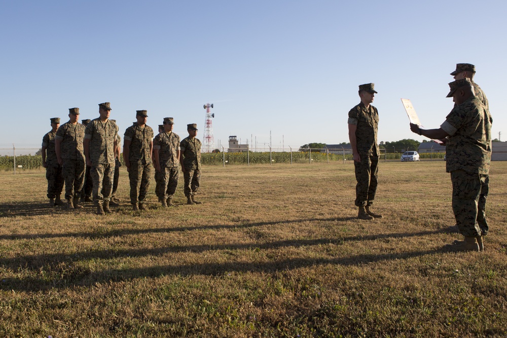 18th Sergeant Major of the Marine Corps meritoriously promotes Cpl. Ireland to the rank of Cpl