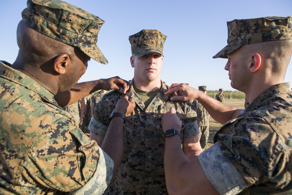 18th Sergeant Major of the Marine Corps meritoriously promotes Bryce Stephens to the rank of Cpl