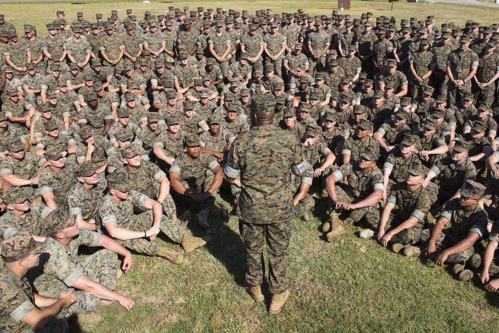 18th Sergeant Major of the Marine Corps, Ronald L. Green visits SPMAGTF-CR-AF Marines &amp; sailors