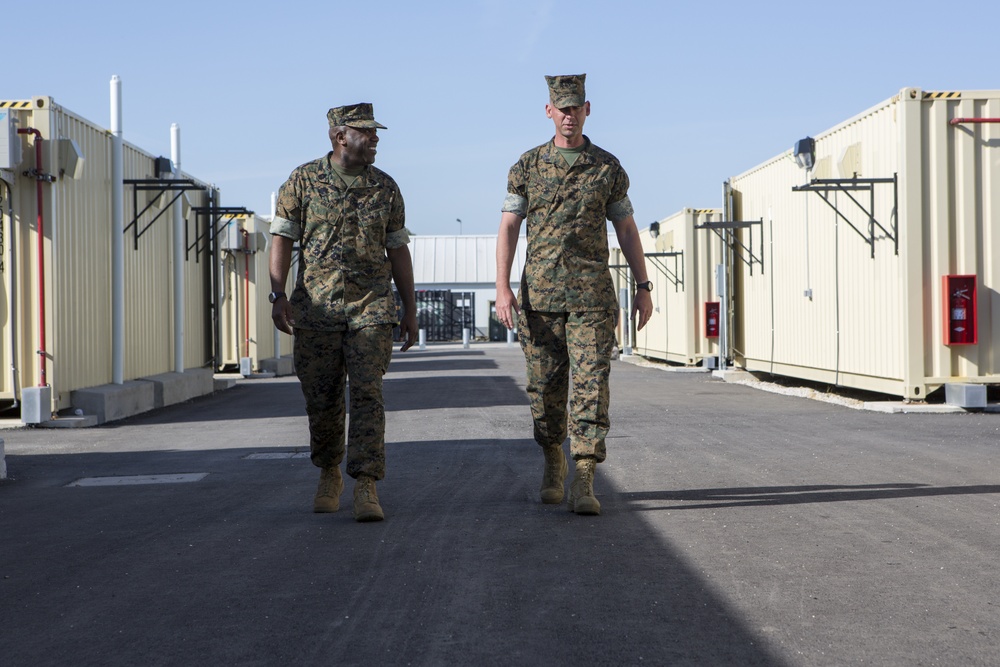 18th Sergeant Major of the Marine Corps, Ronald L. Green visits SPMAGTF-CR-AF Marines &amp; sailors