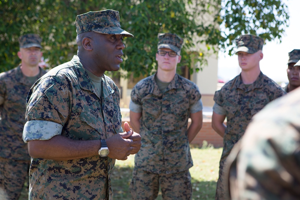 18th Sergeant Major of the Marine Corps, Ronald L. Green visits SPMAGTF-CR-AF Marines &amp; sailors