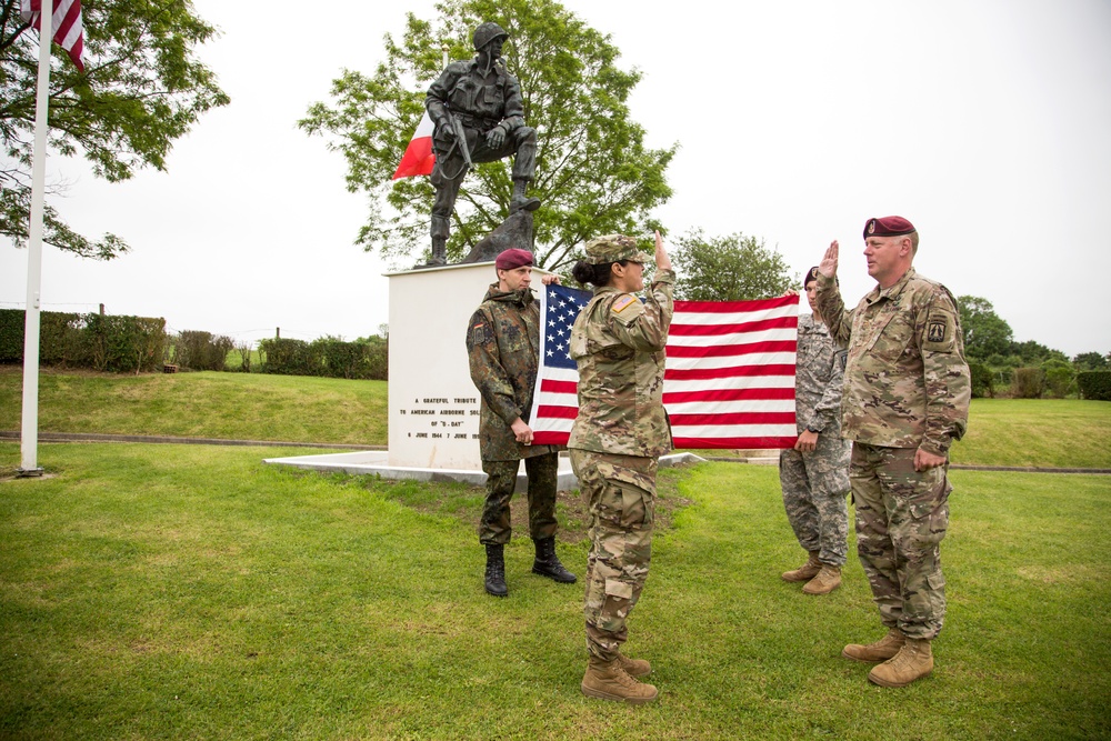 U.S. Army Reservist re-enlists at Iron Mike Memorial