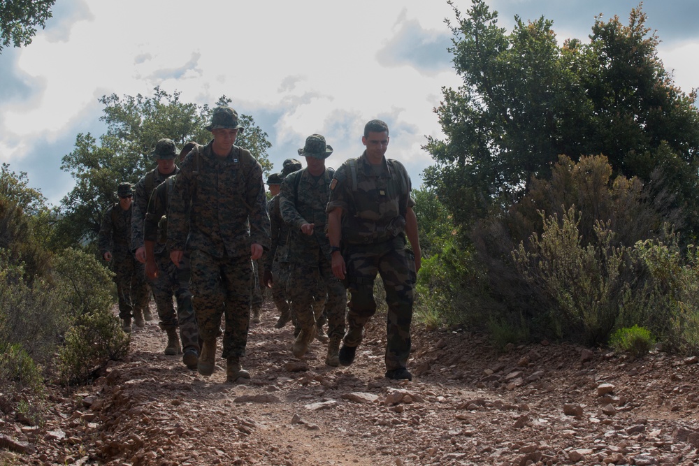 Marines hike through France