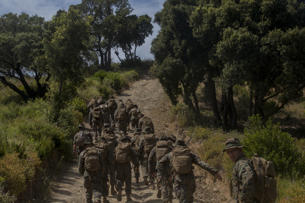 Marines hike through France